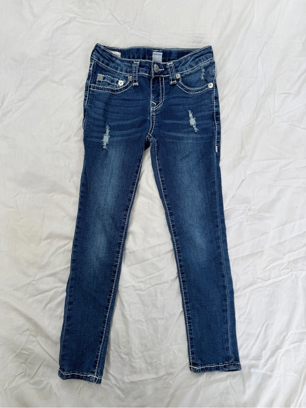 True Religion Kids Dark Blue Halle T Mid-Rise Super Skinny Distressed Jeans